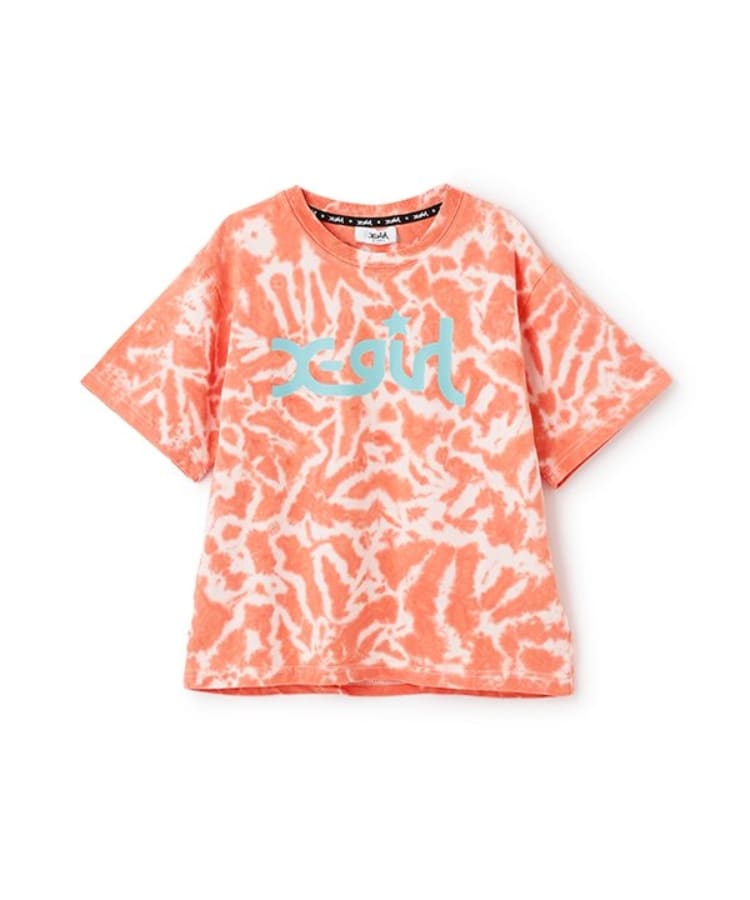 エックスガール ステージス(X-girl STAGES)のロゴプリント手染めタイダイ半袖Tシャツ オレンジ(066)