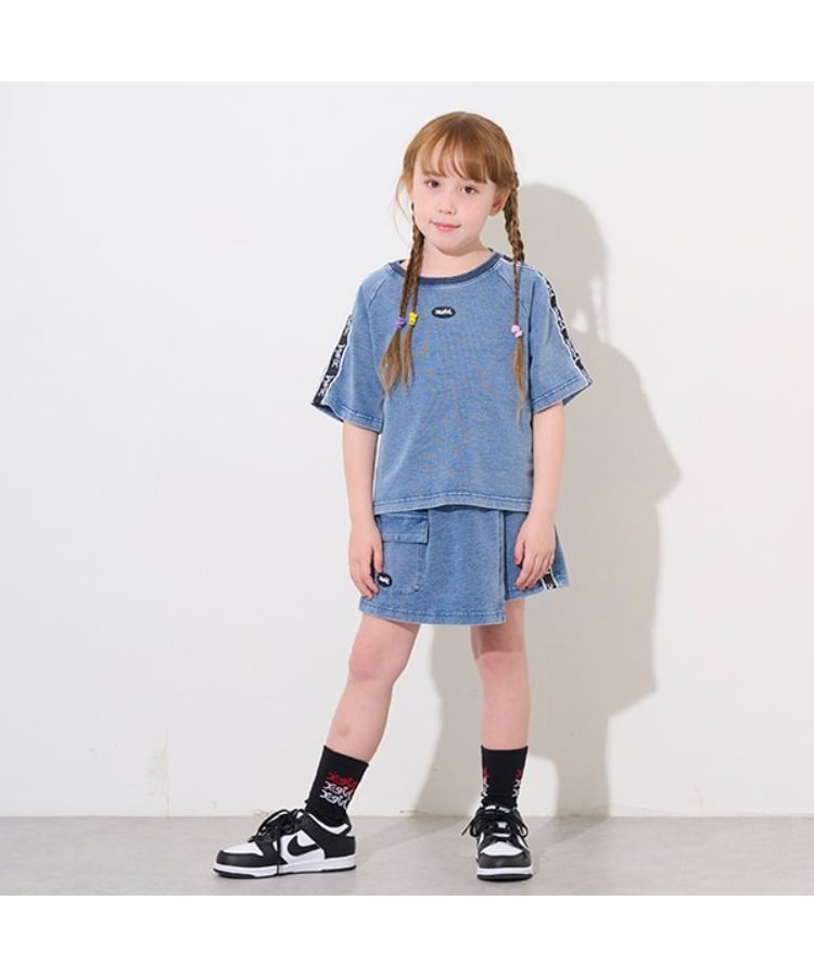 エックスガール ステージス(X-girl STAGES)のロゴライン半袖Tシャツ&スカパンセット ブルー(091)