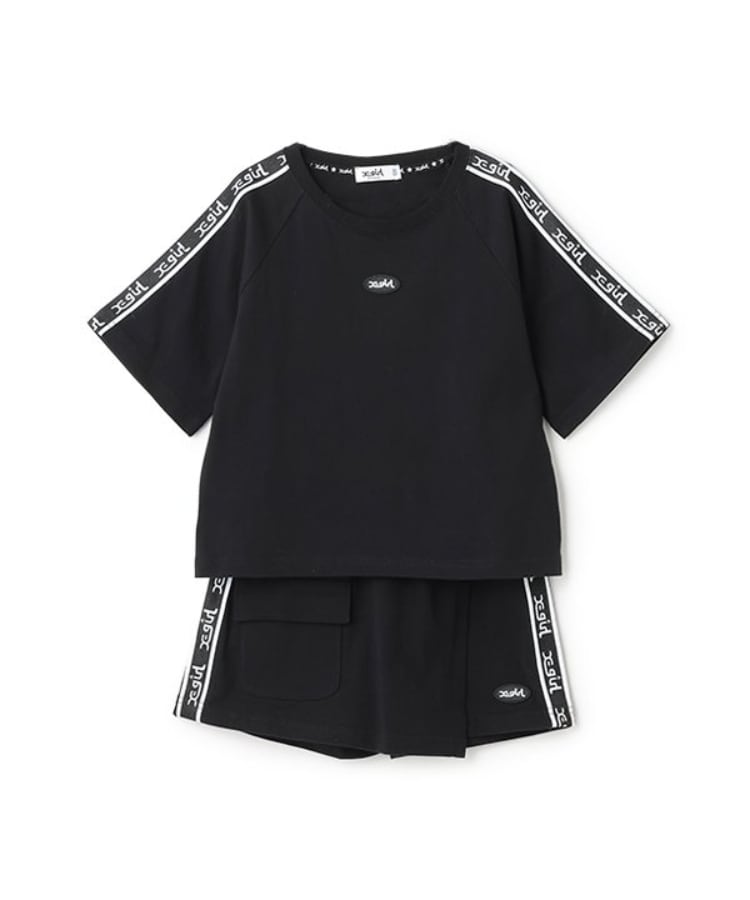 エックスガール ステージス(X-girl STAGES)のロゴライン半袖Tシャツ&スカパンセット ブラック(219)