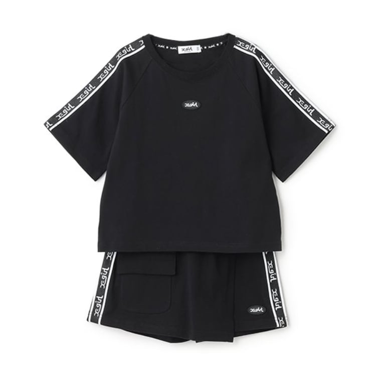 エックスガール ステージス(X-girl STAGES)のロゴライン半袖Tシャツ&スカパンセット セットアップ