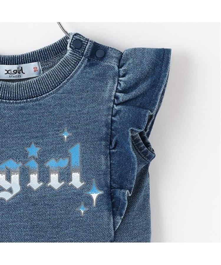 エックスガール ステージス(X-girl STAGES)のデニムフリルヴィンテージロゴ半袖Tシャツ3