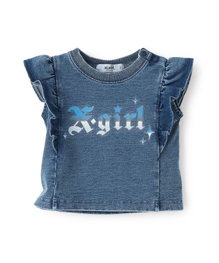 エックスガール ステージス(X-girl STAGES)のデニムフリルヴィンテージロゴ半袖Tシャツ7