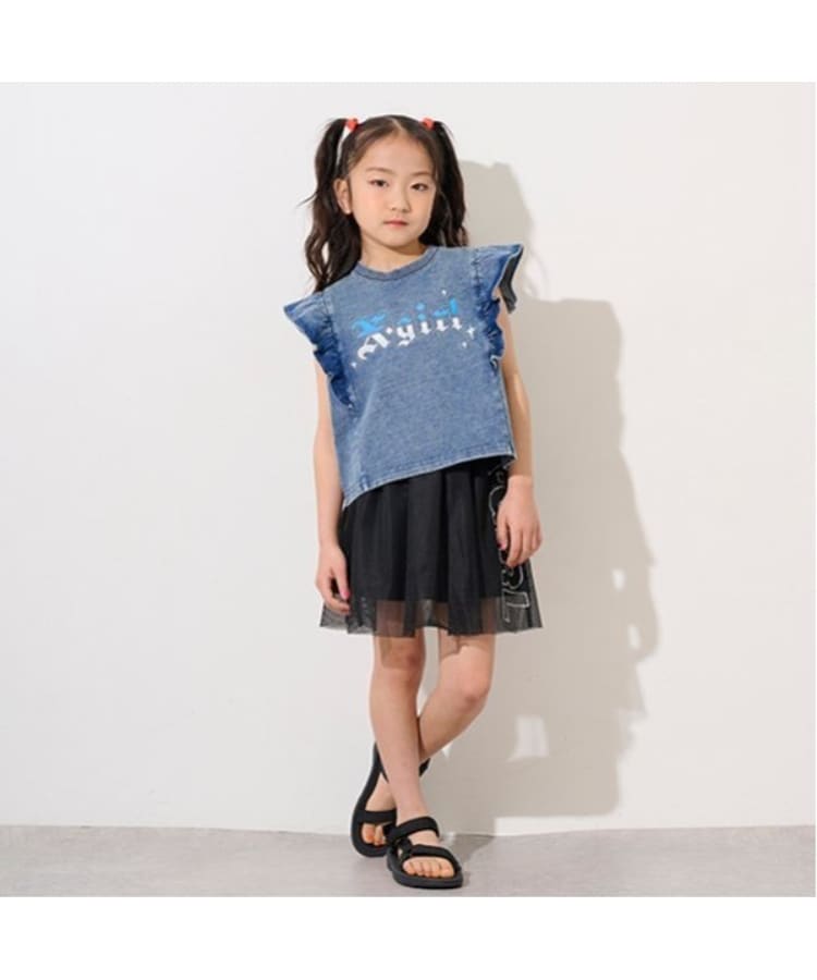 エックスガール ステージス(X-girl STAGES)のデニムフリルヴィンテージロゴ半袖Tシャツ14