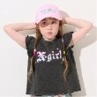 エックスガール ステージス(X-girl STAGES)のデニムフリルヴィンテージロゴ半袖Tシャツ チャコールグレー(013)