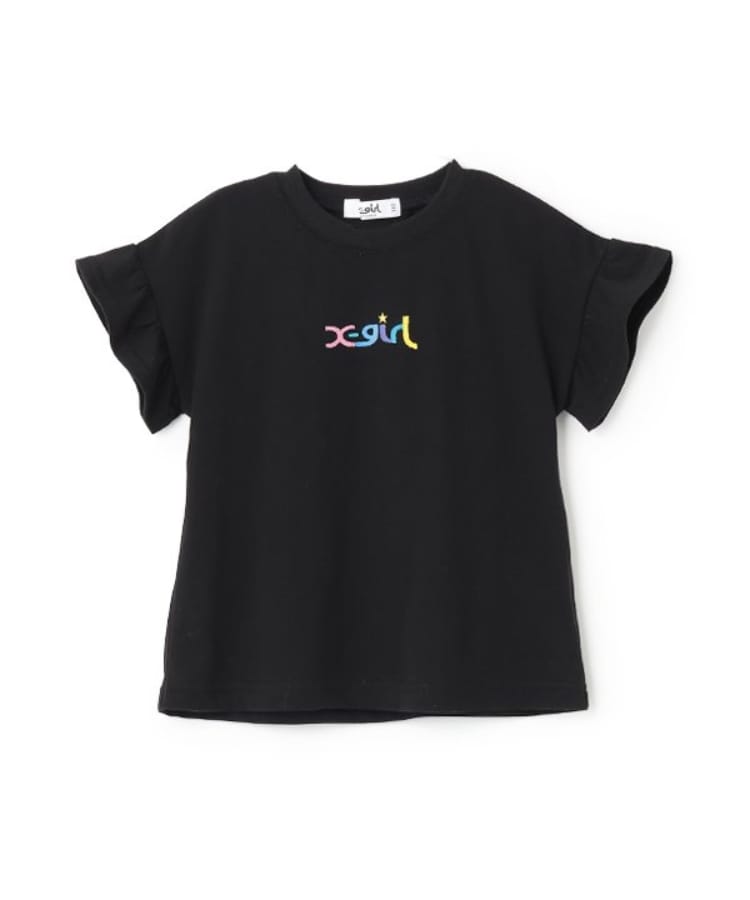 エックスガール ステージス(X-girl STAGES)の【人気商品再入荷】【直営店で取り扱い無し】袖フリル落書ロゴ半袖Tシャツ ブラック(219)