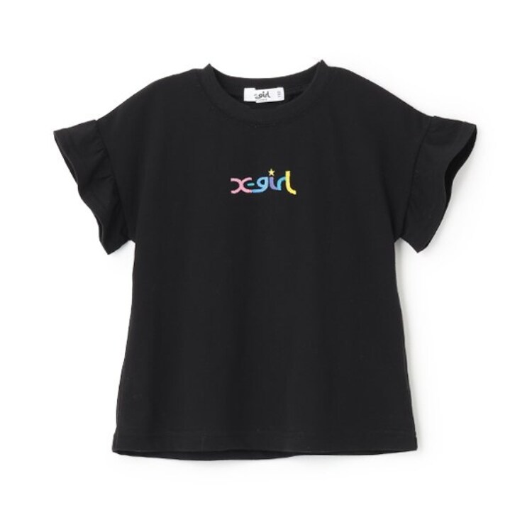 エックスガール ステージス(X-girl STAGES)の【人気商品再入荷】【直営店で取り扱い無し】袖フリル落書ロゴ半袖Tシャツ Ｔシャツ