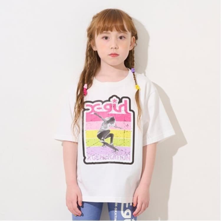 エックスガール ステージス(X-girl STAGES)のスケボーガール転写プリント半袖Tシャツ Ｔシャツ