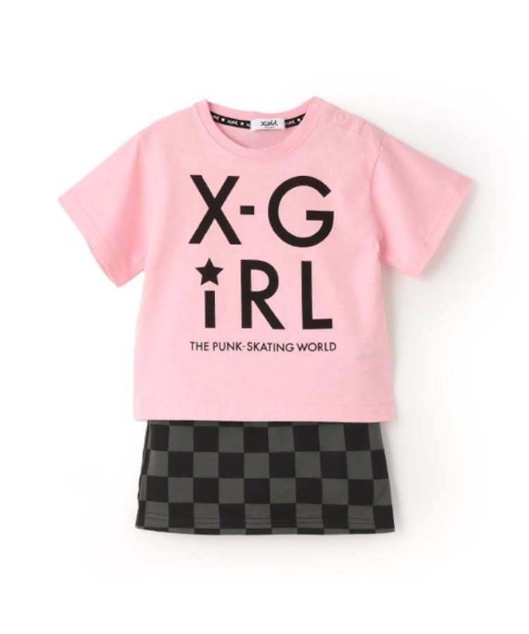 エックスガール ステージス(X-girl STAGES)のロゴT+ブロックチェック柄スカートセット17