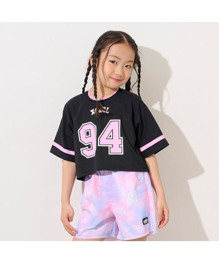 エックスガール ステージス(X-girl STAGES)のナンバリングメッシュ切替ショート半袖T ブラック(219)