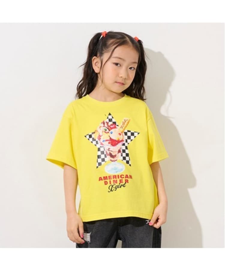 エックスガール ステージス(X-girl STAGES)のダイナーパフェプリント半袖Tシャツ ライトイエロー(130)