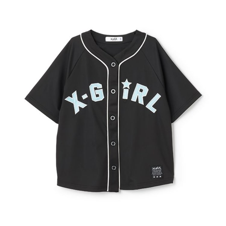 エックスガール ステージス(X-girl STAGES)のロゴアップリケベースボール半袖シャツ Ｔシャツ