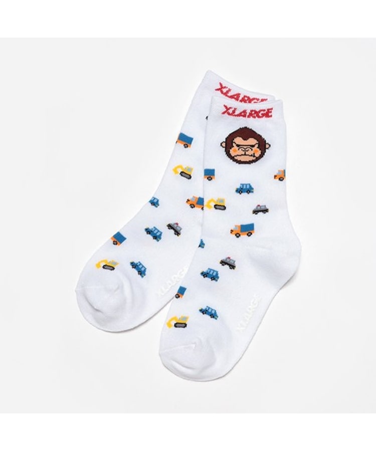 エクストララージ キッズ(XLARGE KIDS)のファニーゴリラ&車ソックス ホワイト(001)