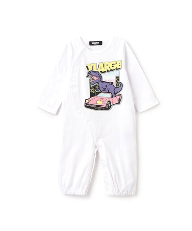 エクストララージ キッズ(XLARGE KIDS)の恐竜&クラシックカー2WAYオール ホワイト(001)