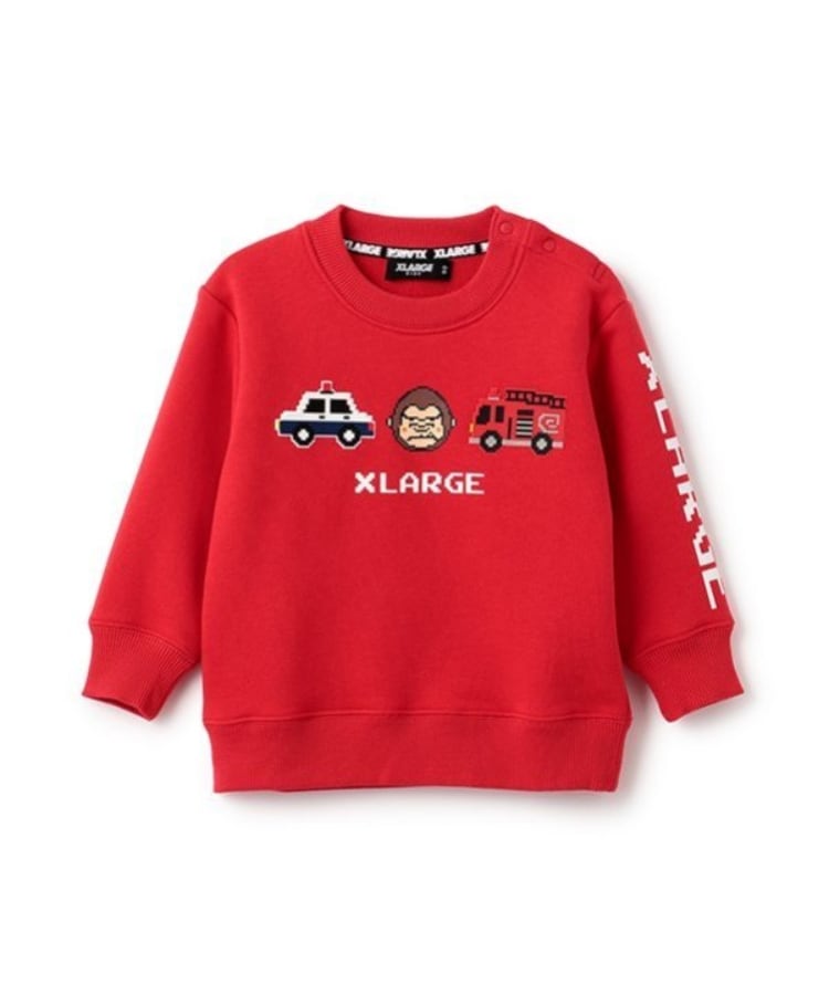 エクストララージ キッズ(XLARGE KIDS)のファニーゴリラ&ブロックプリントトレーナー レッド(061)