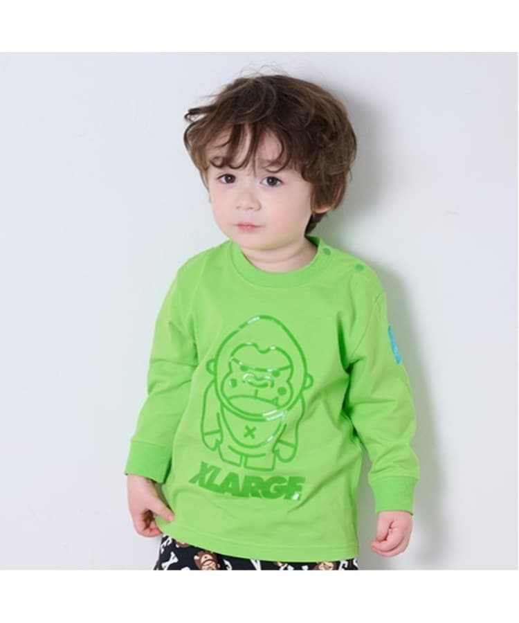 エクストララージ キッズ(XLARGE KIDS)のファニーゴリラジェルプリント長袖Tシャツ グリーン(022)