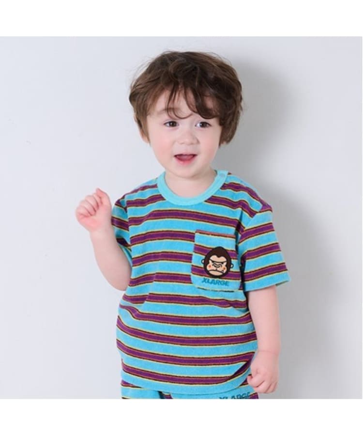 エクストララージ キッズ(XLARGE KIDS)のパイルボーダー半袖Tシャツ ブルー(091)