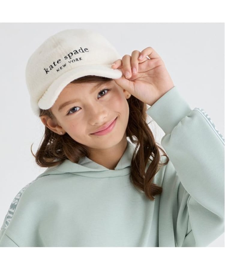 ケイト・スペード ニューヨーク キッズ(kate spade NEW YORK)のバックリボンファーキャップ オフホワイト(003)