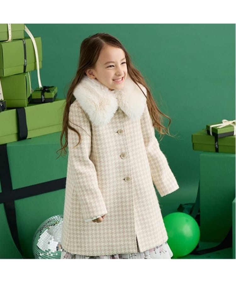 ケイト・スペード ニューヨーク キッズ(kate spade NEW YORK)のトドラー 千鳥ウールブレンドコート ベージュ(052)
