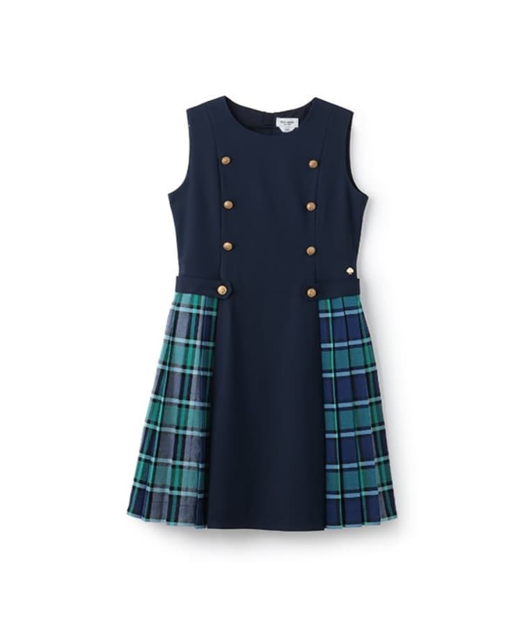 ケイト・スペード ニューヨーク キッズ(kate spade NEW YORK)のガールズ チェック切り替えジャンパースカート ネイビー(094)