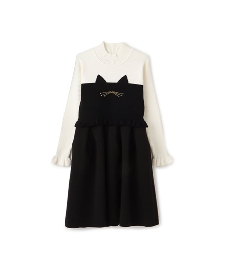 ケイト・スペード ニューヨーク キッズ(kate spade NEW YORK)のガールズ キャットニットドッキングワンピース ブラック(219)