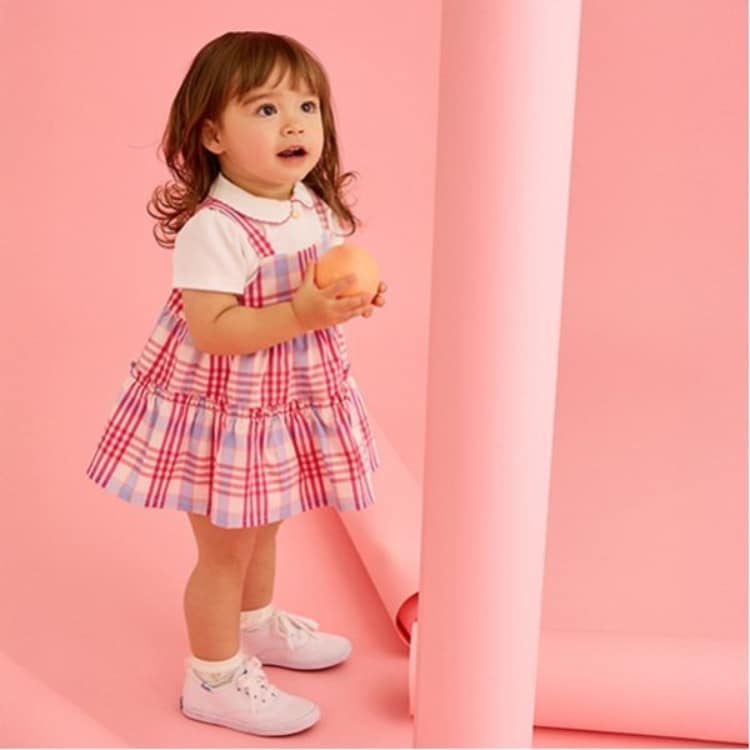 ケイト・スペード ニューヨーク キッズ(kate spade NEW YORK)のチェックジャンパースカート＆カットソーセット アンサンブル