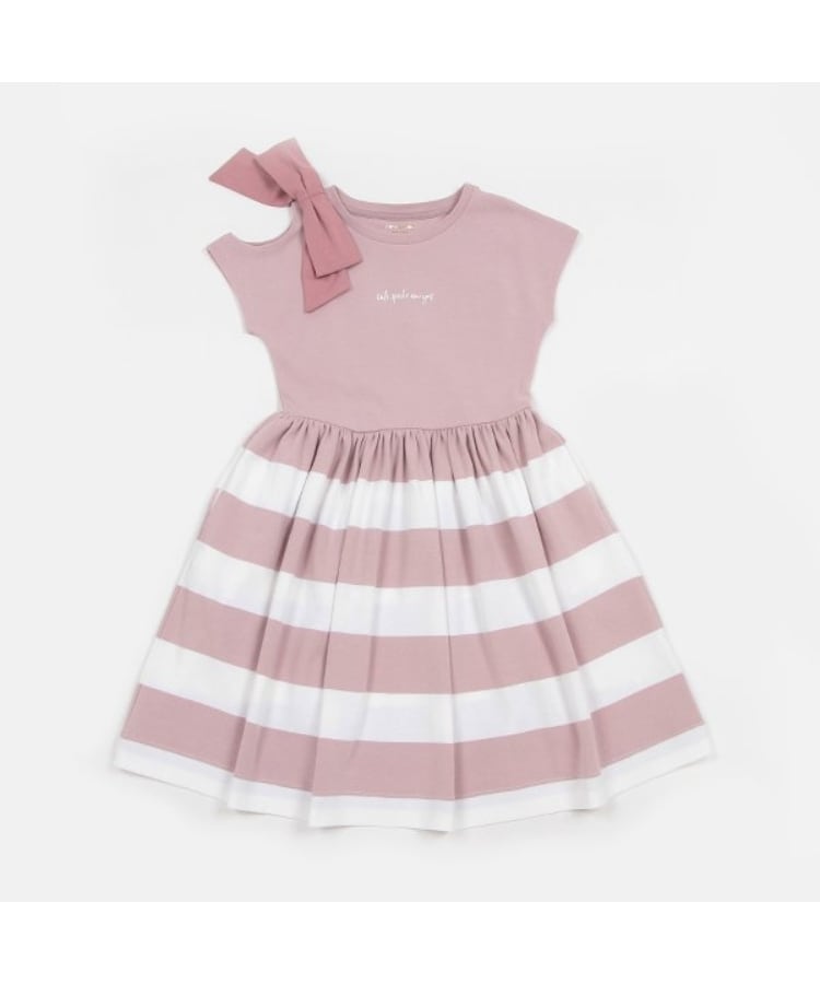 ケイト・スペード ニューヨーク キッズ(kate spade NEW YORK)の【人気商品再入荷】【直営店で取り扱い無し】ガールズ ボウストライプワンピース ピンク(071)