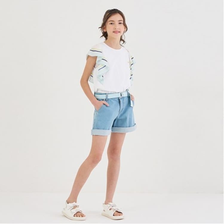 ケイト・スペード ニューヨーク キッズ(kate spade NEW YORK)のガールズ ロゴベルトデニムショートパンツ その他