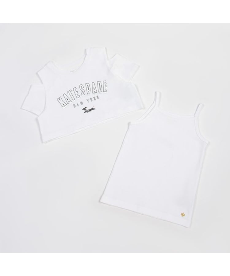 ケイト・スペード ニューヨーク キッズ(kate spade NEW YORK)の【人気商品再入荷】【直営店で取り扱い無し】トドラー ジャンピングドッグTシャツ&キャミソールセット オフホワイト(003)