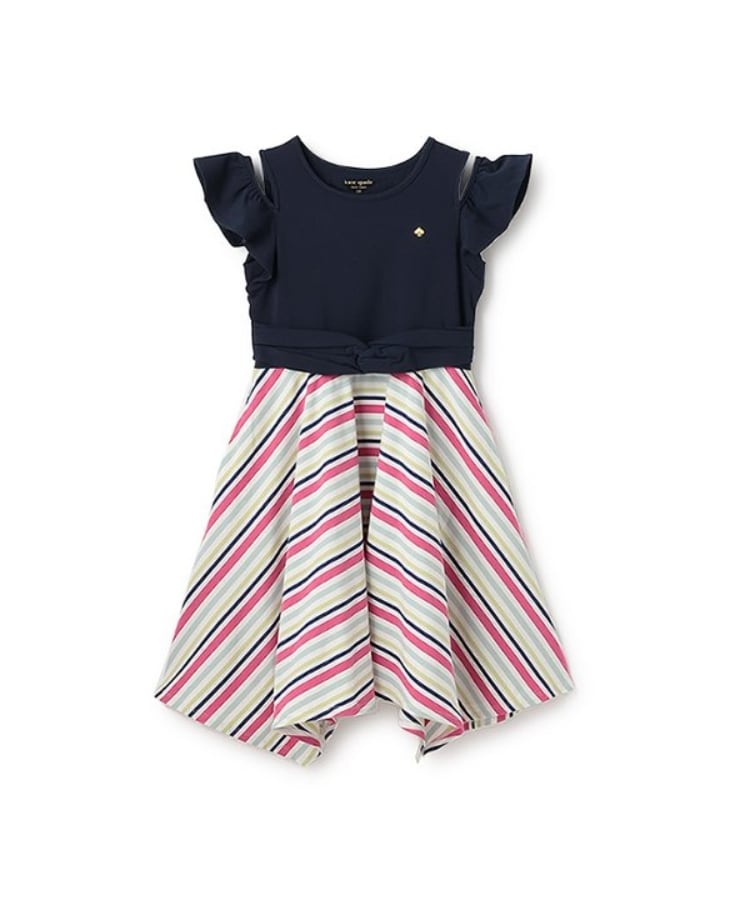 ケイト・スペード ニューヨーク キッズ(kate spade NEW YORK)のガールズ マルチストライプドッキングワンピース ネイビー(094)