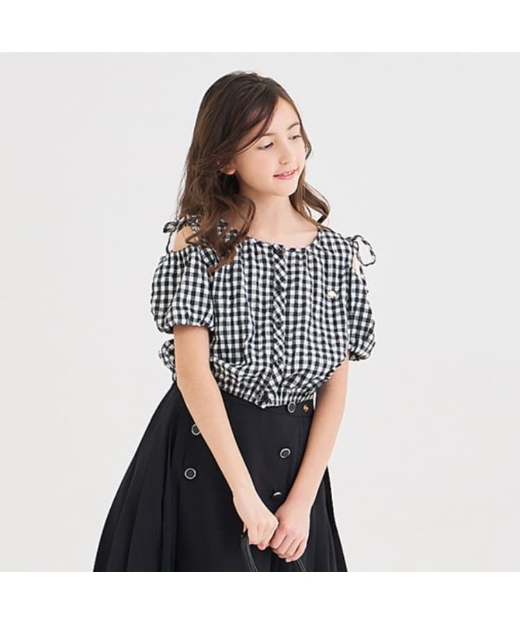 ケイト・スペード ニューヨーク キッズ(kate spade NEW YORK)のガールズ ギンガムブラウス&キャミソールセット ブラック(219)