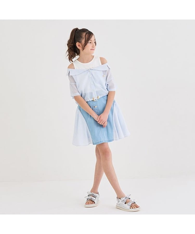 ケイト・スペード ニューヨーク キッズ(kate spade NEW YORK)のガールズ ストライプ切り替えデニムスカート サックスブルー(090)