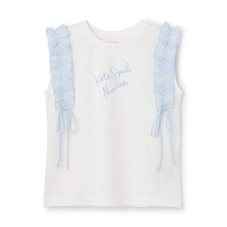 ケイト・スペード ニューヨーク キッズ(kate spade NEW YORK)のガールズ ストライプラッフルスリーブTシャツ Ｔシャツ