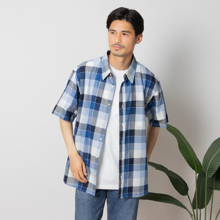 ライトオン(Right-on)のBACK NUMBER(バックナンバー)マドラスチェック半袖レギュラーシャツ カジュアルシャツ