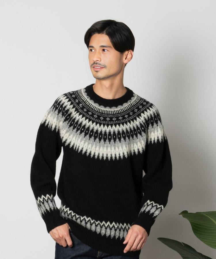 ライトオン(Right-on)のBACK NUMBER(バックナンバー)「BritishWool」求心柄クルーネックニット ブラック(0099)