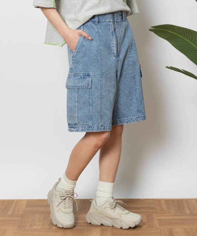 BACK NUMBER(バックナンバー)デニムカーゴショートパンツ(膝丈 BACK NUMBER(バックナンバー)デニムカーゴショートパンツ(膝丈