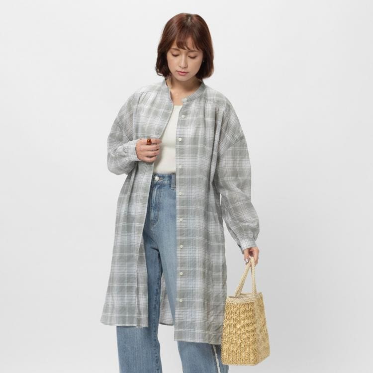 ライトオン(Right-on)のBACK NUMBER(バックナンバー)ライトポプリン長袖チェックワンピース ミドルワンピース