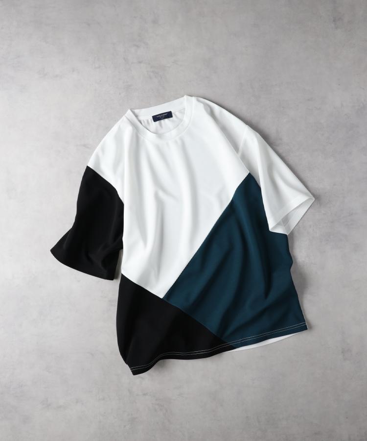 ライトオン(Right-on)のBACK NUMBER(バックナンバー)ジョーゼット斜め切替えデザインTシャツ ホワイト(0090)