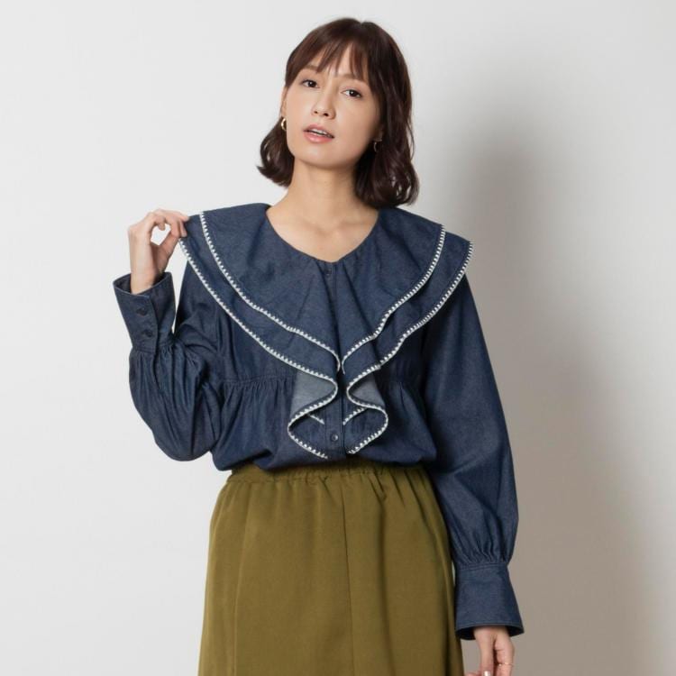 ライトオン(Right-on)のSOMETHING(サムシング)【WEB限定】フリルカラーデニムシャツ シャツ・ブラウス