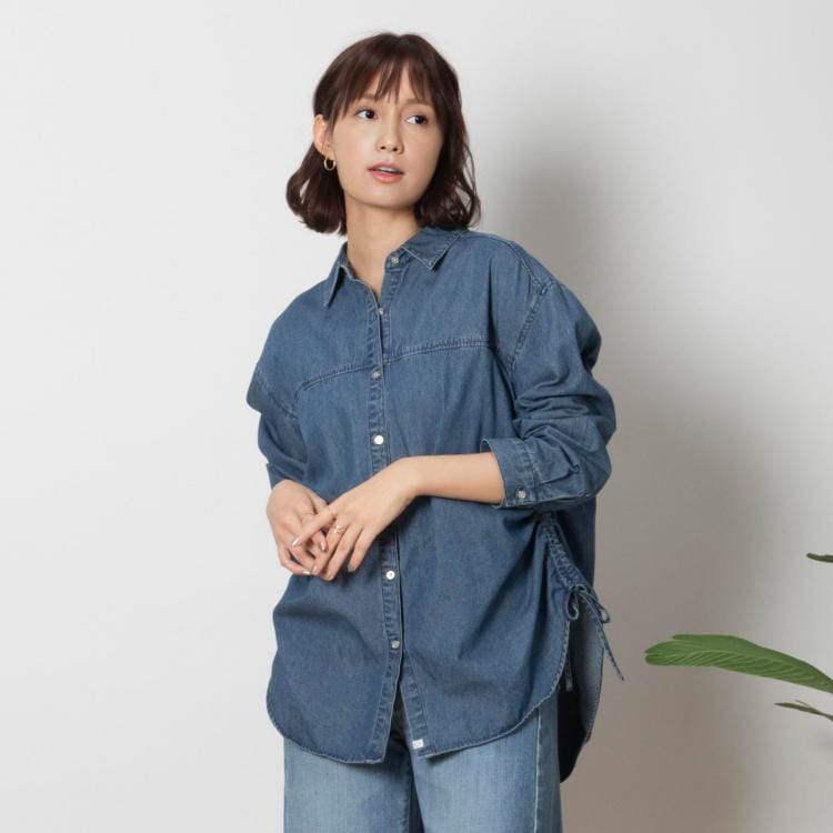 ライトオン(Right-on)のSOMETHING(サムシング)【WEB限定】ギャザーデニムシャツ シャツ・ブラウス