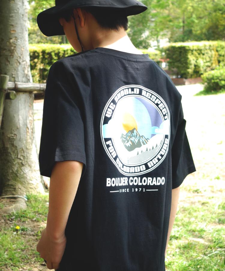 ライトオン(Right-on)のCAMP7(キャンプ7)サークルプリントＴシャツ ブラック(0099)