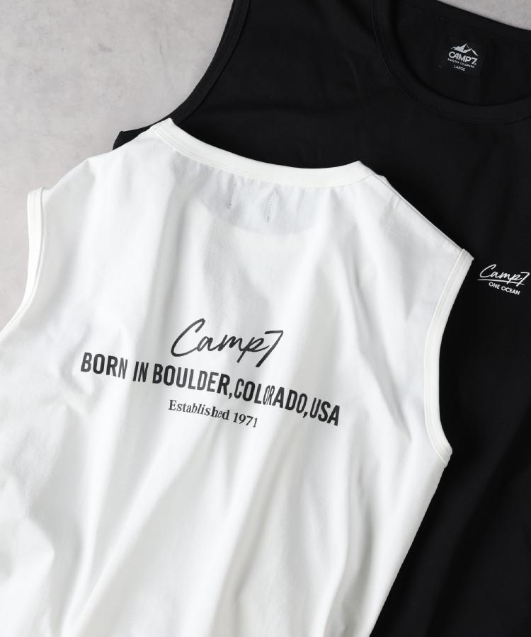 ライトオン(Right-on)のCAMP7(キャンプ7)【ONE　OCEAN】プリントノースリーブTシャツ ホワイト(0090)