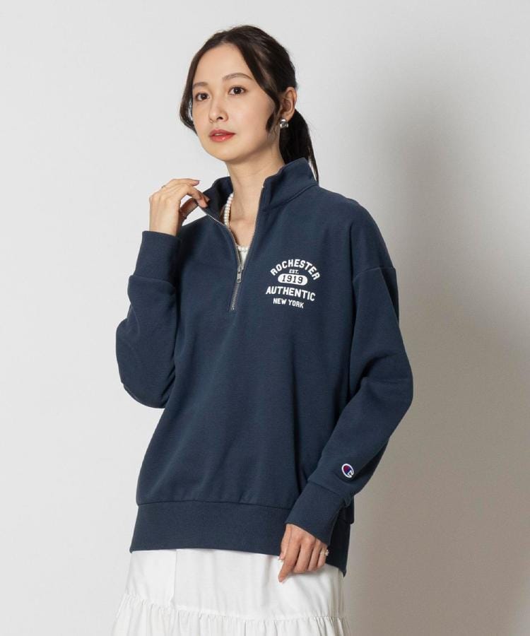 ライトオン(Right-on)のChampion(チャンピオン)ハーフジッププリントスウェット ネイビー(0019)
