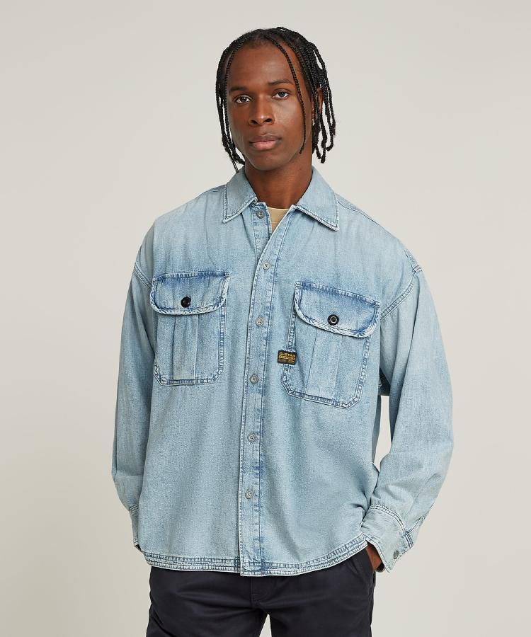 ライトオン(Right-on)のG-Star RAW(ジースターロー)プレートboxyシャツ ライトインディゴブルー(0002)