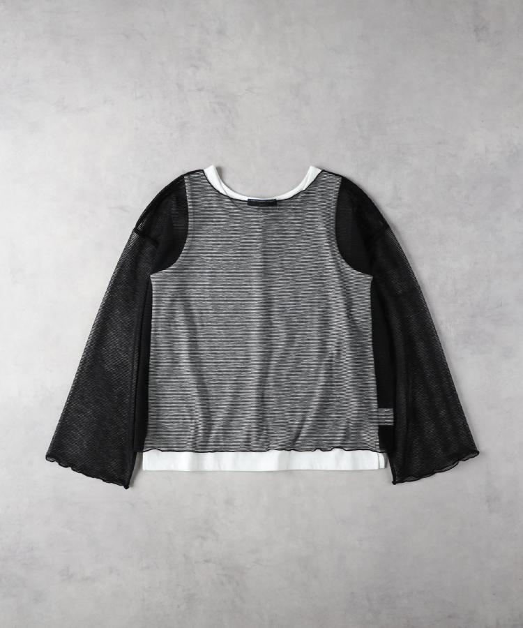 ライトオン(Right-on)のHONEYSUCKLE ROSE(ハニーサックルローズ)シアーボーダーレイヤードTシャツ ブラック(0099)