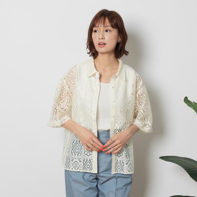 ライトオン(Right-on)のHONEYSUCKLE ROSE(ハニーサックルローズ)レース半袖シャツ シャツ・ブラウス