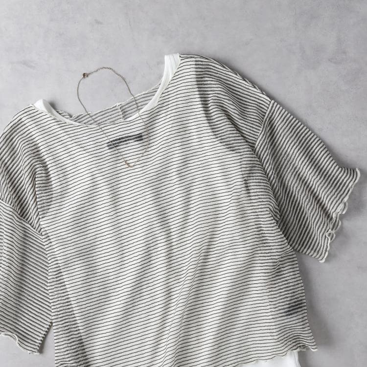 ライトオン(Right-on)のHONEYSUCKLE ROSE(ハニーサックルローズ)シアーボーダー半袖Ｔ その他