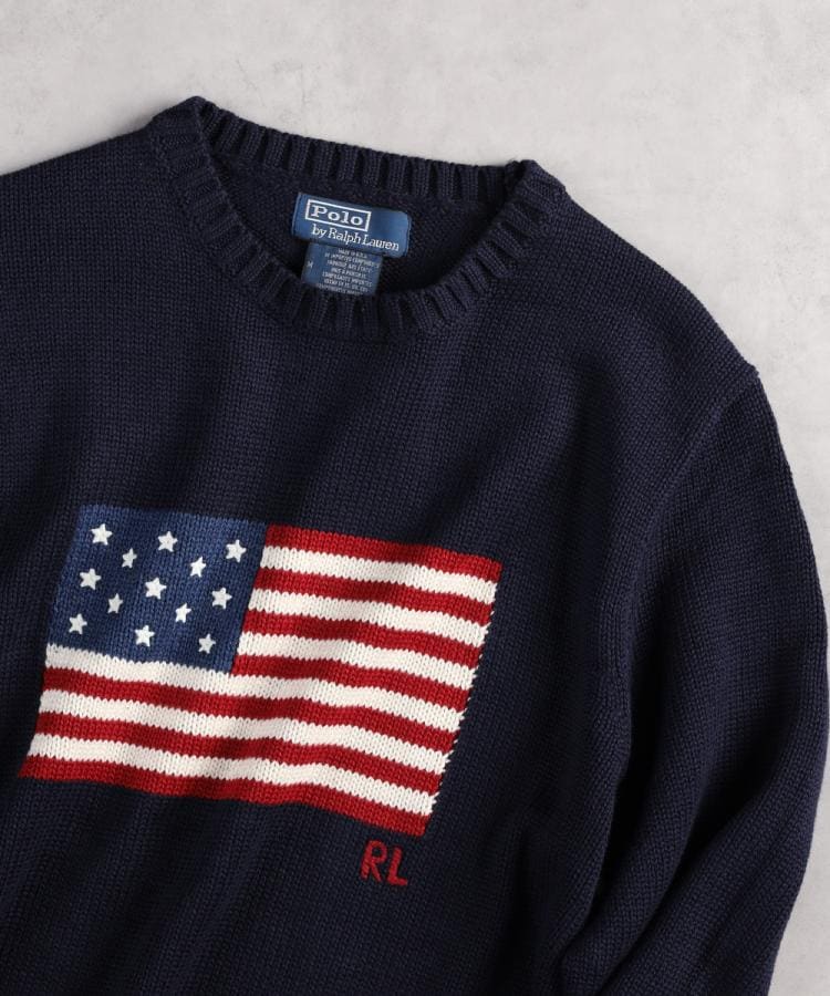 ライトオン(Right-on)のRALPH LAUREN POLO(ラルフローレンポロ)フラッグ柄セーター ブルー(0015)