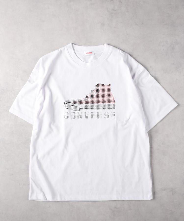 ライトオン(Right-on)のCONVERSE(コンバース)ラインストーンシューズロゴTシャツ ホワイト(0090)