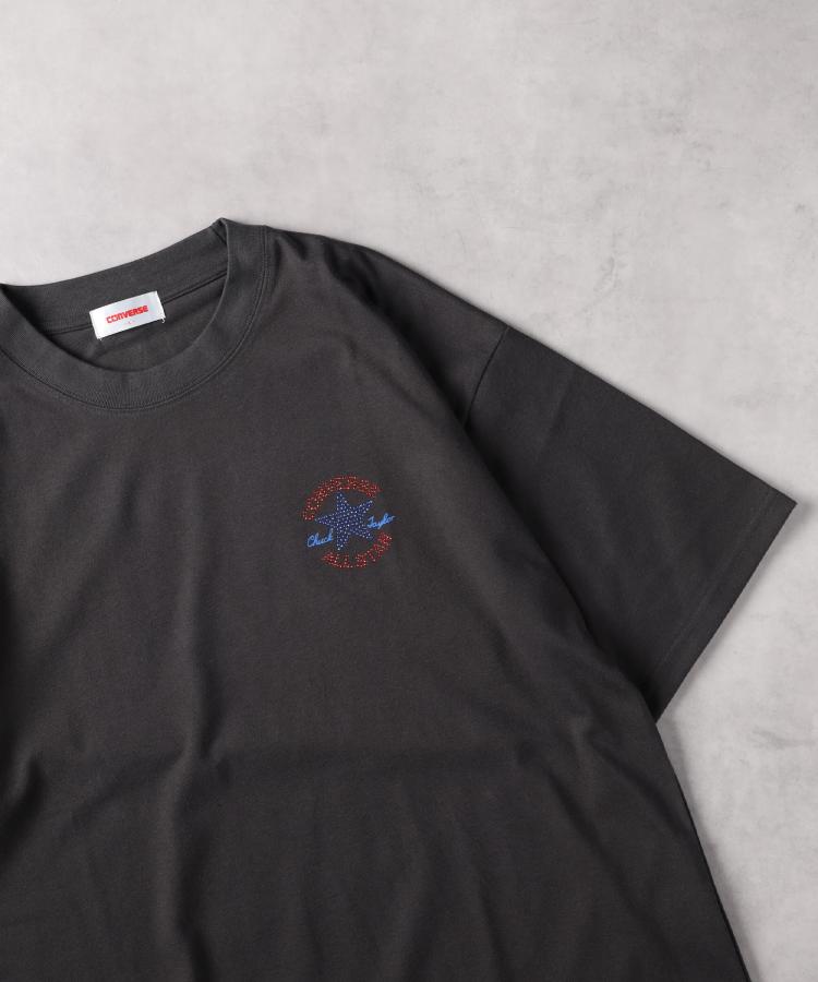 ライトオン(Right-on)のCONVERSE(コンバース)ラインストーンシューズロゴTシャツ ブラック(0199)