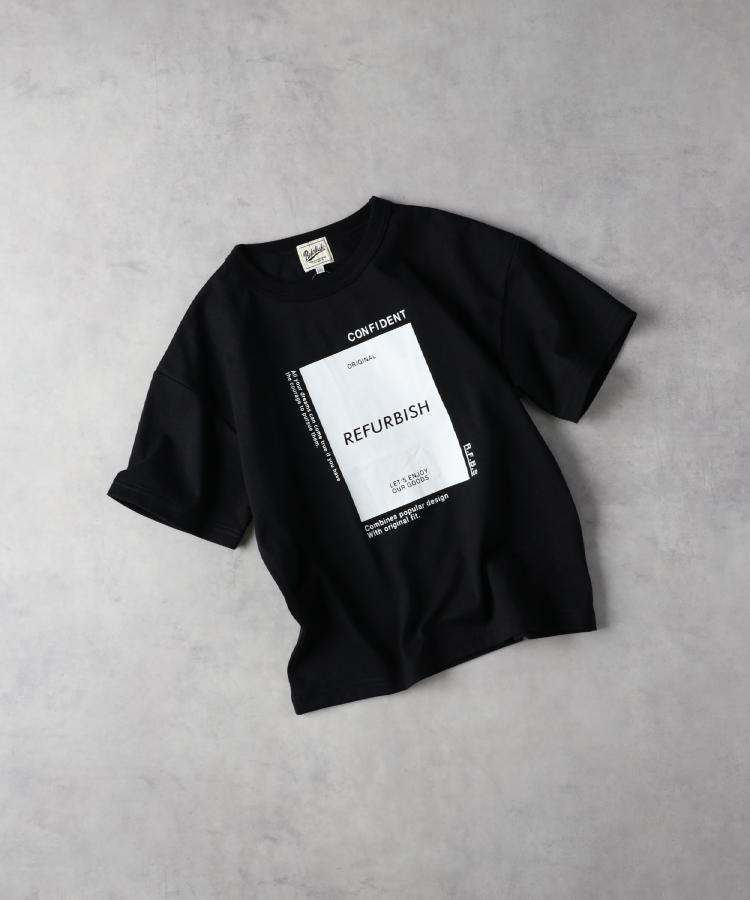 ライトオン(Right-on)のRefurbish(リファービッシュ)フロントプリント半袖Ｔシャツ ブラック(0099)